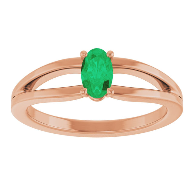 14K Gold Oval Lab-Grown Emerald Youth Birthstone Ring - Rose Gold - view 8