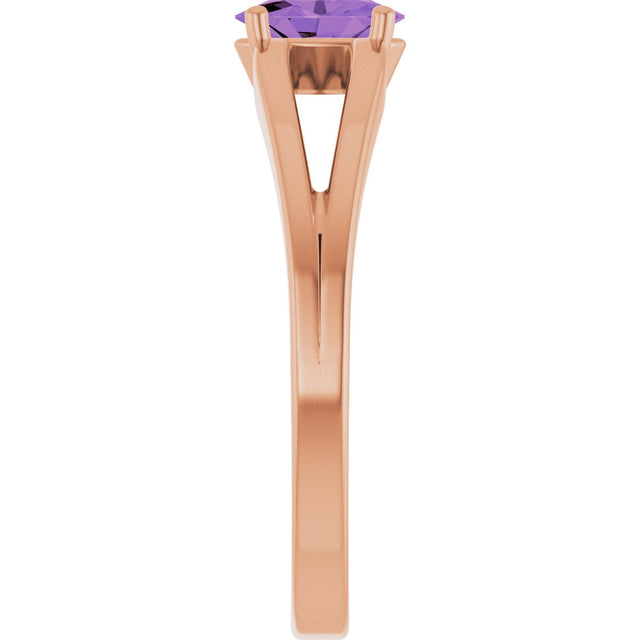 14K Gold Oval Natural Amethyst Youth Birthstone Ring - Rose Gold - view 9