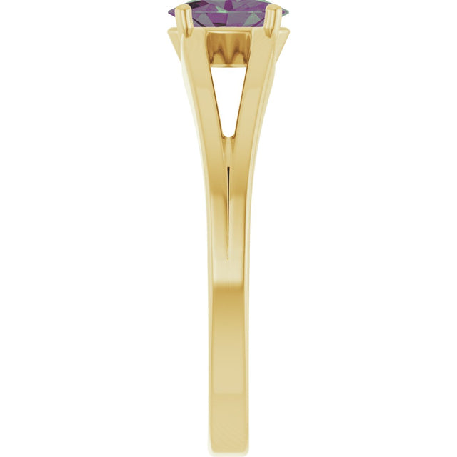 14K Gold Oval Lab-Grown Alexandrite Youth Birthstone Ring - Yellow Gold - view 9