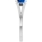 14K Gold Oval Lab-Grown Blue Sapphire Youth Birthstone Ring - White Gold - view 9