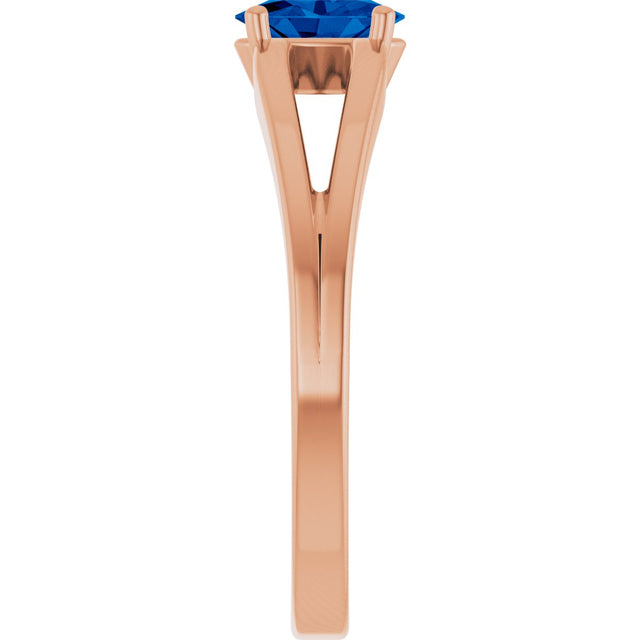 14K Gold Oval Lab-Grown Blue Sapphire Youth Birthstone Ring - Rose Gold - view 9