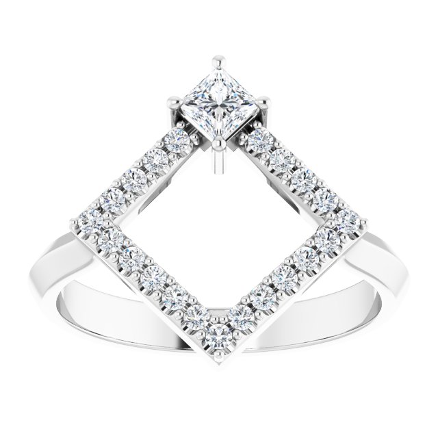 14K Gold Square Natural White Sapphire Accented Geometric Ring - White Gold - view 8