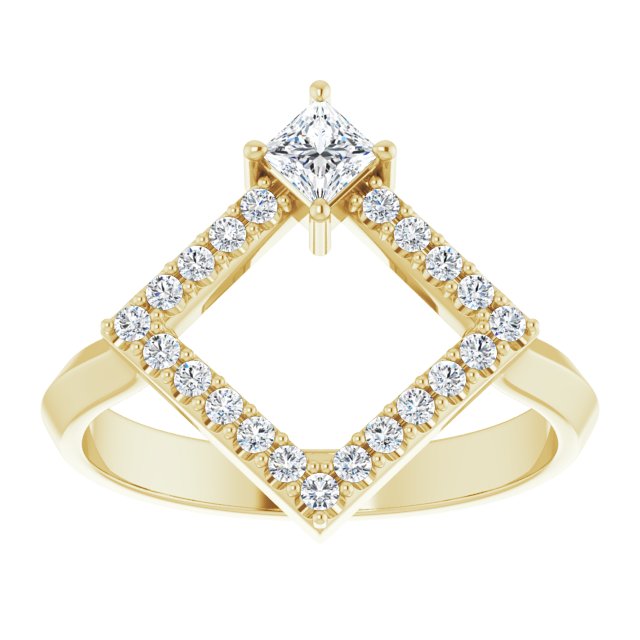14K Gold Square Natural White Sapphire Accented Geometric Ring - Yellow Gold - view 8