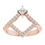 14K Gold Square Natural White Sapphire Accented Geometric Ring - Rose Gold - view 8