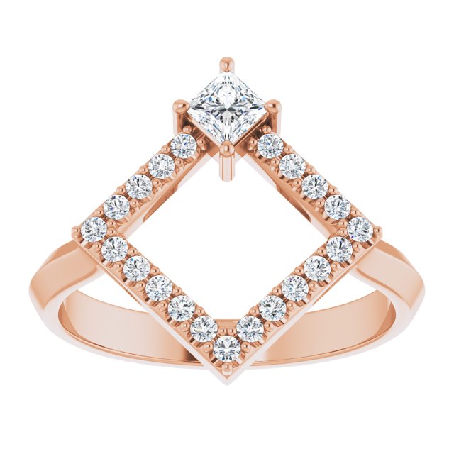14K Gold Square Natural White Sapphire Accented Geometric Ring - Rose Gold - view 8