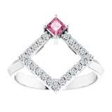 Platinum Square Natural Pink Tourmaline Accented Geometric Ring - view 8