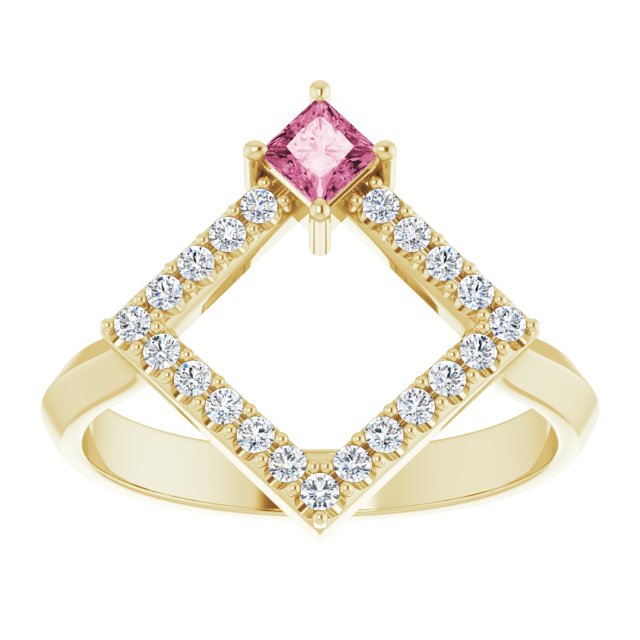 14K Gold Square Natural Pink Tourmaline Accented Geometric Ring - Yellow Gold - view 8