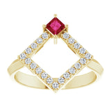 14K Gold Square Natural Ruby Accented Geometric Ring - Yellow Gold - view 8