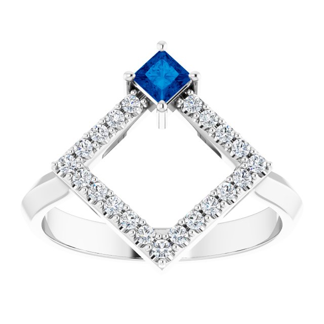 Platinum Square Natural Blue Sapphire Accented Geometric Ring - view 8
