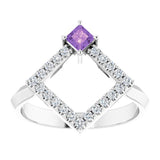 Platinum Square Natural Amethyst Accented Geometric Ring - view 8