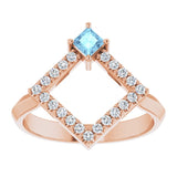 14K Gold Square Natural Aquamarine Accented Geometric Ring - Rose Gold - view 8