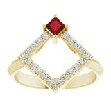 14K Gold Square Natural Mozambique Garnet Accented Geometric Ring - Yellow Gold - view 8