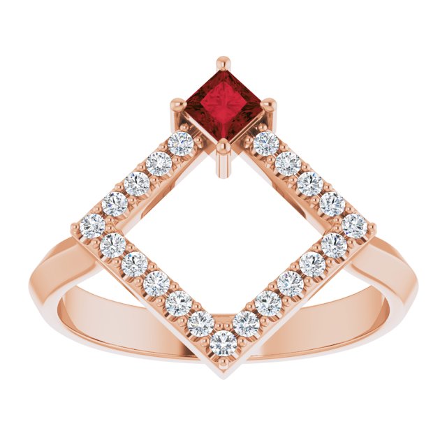 14K Gold Square Natural Mozambique Garnet Accented Geometric Ring - Rose Gold - view 8