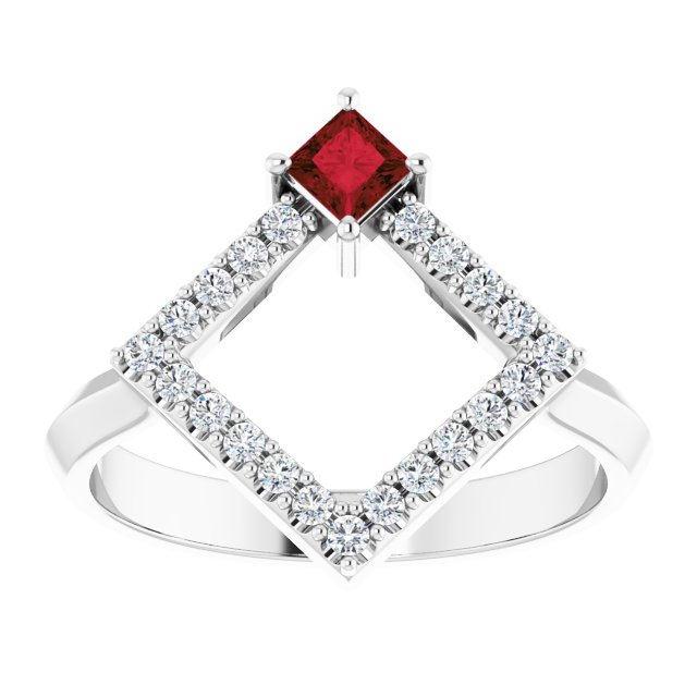 14K Gold Square Natural Mozambique Garnet Accented Geometric Ring - White Gold - view 8