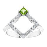 14K Gold Square Natural Peridot Accented Geometric Ring - White Gold - view 8