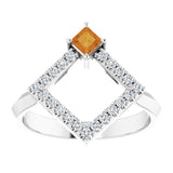 14K Gold Square Natural Citrine Accented Geometric Ring - White Gold - view 8