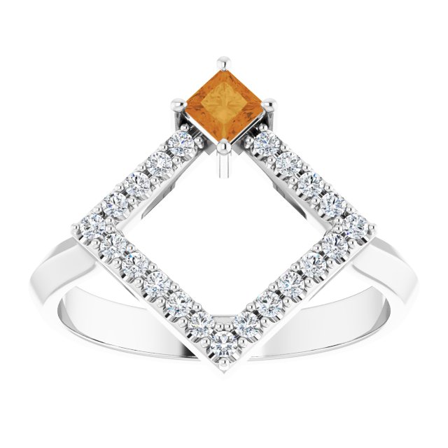 14K Gold Square Natural Citrine Accented Geometric Ring - White Gold - view 8