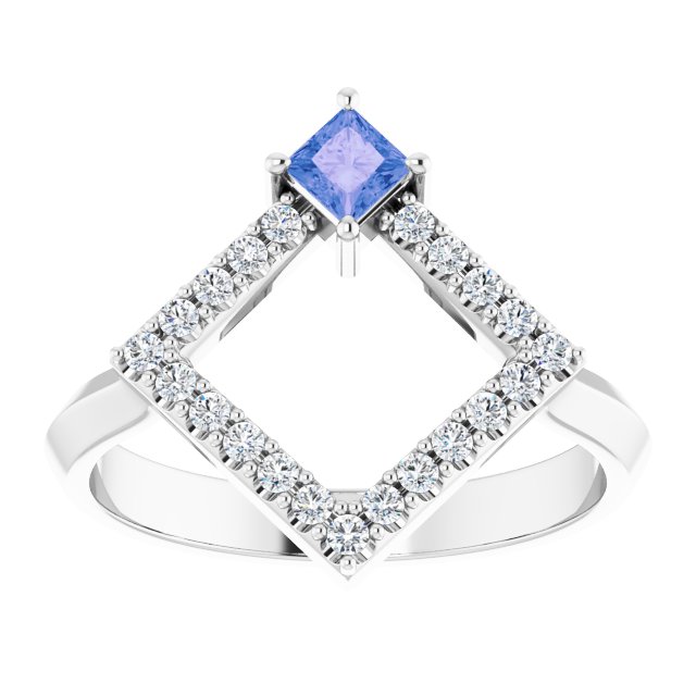 14K Gold Square Natural Tanzanite Accented Geometric Ring - White Gold - view 8