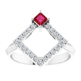 Platinum Square Natural Ruby Accented Geometric Ring - view 8
