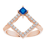 14K Gold Square Natural Blue Sapphire Accented Geometric Ring - Rose Gold - view 8