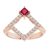 14K Gold Square Natural Ruby Accented Geometric Ring - Rose Gold - view 8