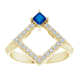 14K Gold Square Natural Blue Sapphire Accented Geometric Ring - Yellow Gold - view 8