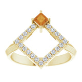 14K Gold Square Natural Citrine Accented Geometric Ring - Yellow Gold - view 8