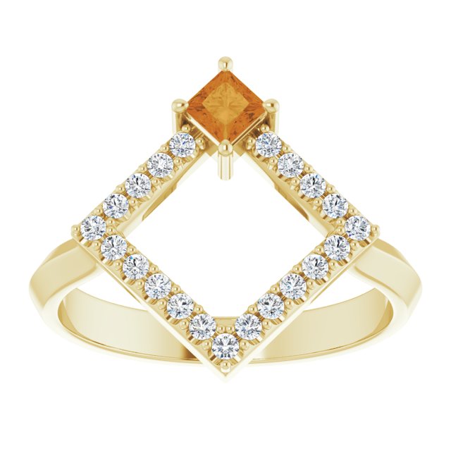 14K Gold Square Natural Citrine Accented Geometric Ring - Yellow Gold - view 8