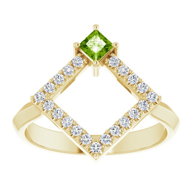 14K Gold Square Natural Peridot Accented Geometric Ring - Yellow Gold - view 8
