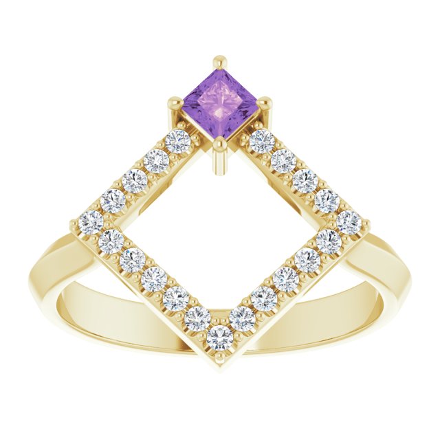 14K Gold Square Natural Amethyst Accented Geometric Ring - Yellow Gold - view 8