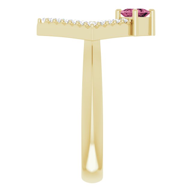 14K Gold Square Natural Pink Tourmaline Accented Geometric Ring - Yellow Gold - view 9