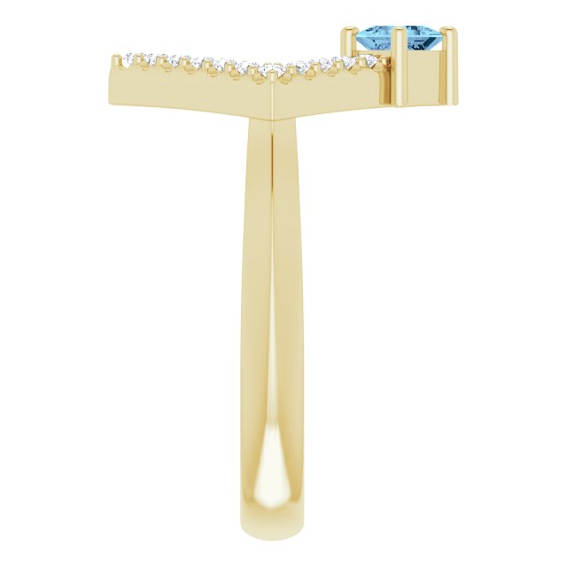 14K Gold Square Natural Aquamarine Accented Geometric Ring - Yellow Gold - view 9