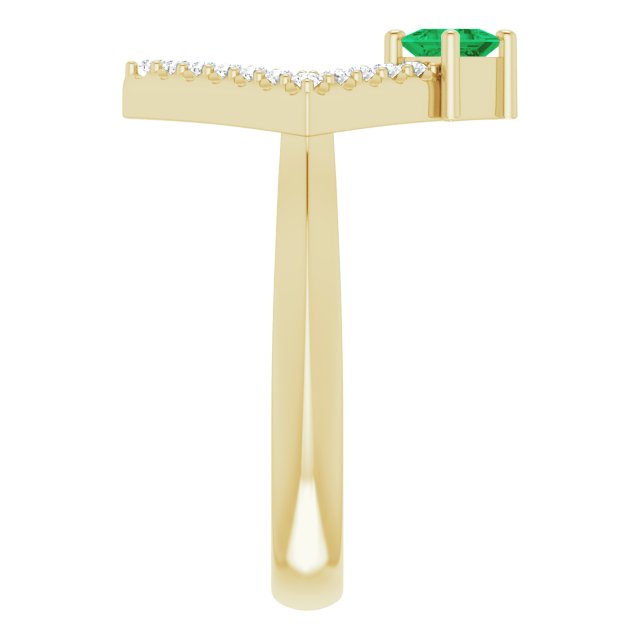 14K Gold Square Natural Emerald Accented Geometric Ring - Yellow Gold - view 9
