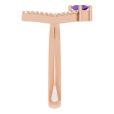 14K Gold Square Natural Amethyst Accented Geometric Ring - Rose Gold - view 9