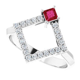 14K Gold Square Natural Ruby Accented Geometric Ring - White Gold - view 10
