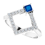 14K Gold Square Natural Blue Sapphire Accented Geometric Ring - White Gold - view 10
