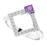 14K Gold Square Natural Amethyst Accented Geometric Ring - White Gold - view 10