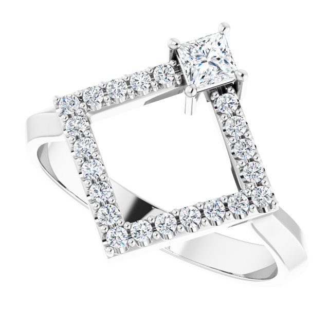 14K Gold Square Natural White Sapphire Accented Geometric Ring - White Gold - view 10
