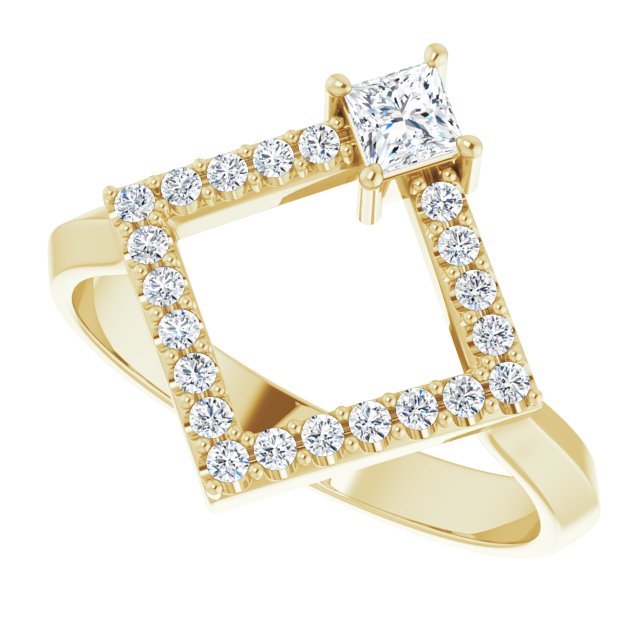 14K Gold Square Natural White Sapphire Accented Geometric Ring - Yellow Gold - view 10