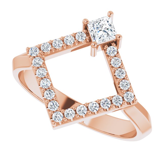 14K Gold Square Natural White Sapphire Accented Geometric Ring - Rose Gold - view 10