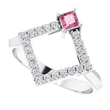 Platinum Square Natural Pink Tourmaline Accented Geometric Ring - view 10