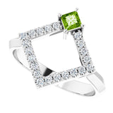 Platinum Square Natural Peridot Accented Geometric Ring - view 10