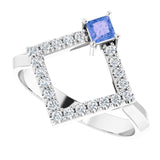 Platinum Square Natural Tanzanite Accented Geometric Ring - view 10