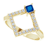 14K Gold Square Natural Blue Sapphire Accented Geometric Ring - Yellow Gold - view 10