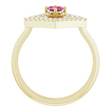 14K Gold Square Natural Pink Tourmaline Accented Geometric Ring - Yellow Gold - view 7