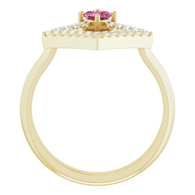 14K Gold Square Natural Pink Tourmaline Accented Geometric Ring - Yellow Gold - view 7