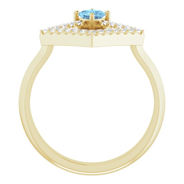 14K Gold Square Natural Aquamarine Accented Geometric Ring - Yellow Gold - view 7