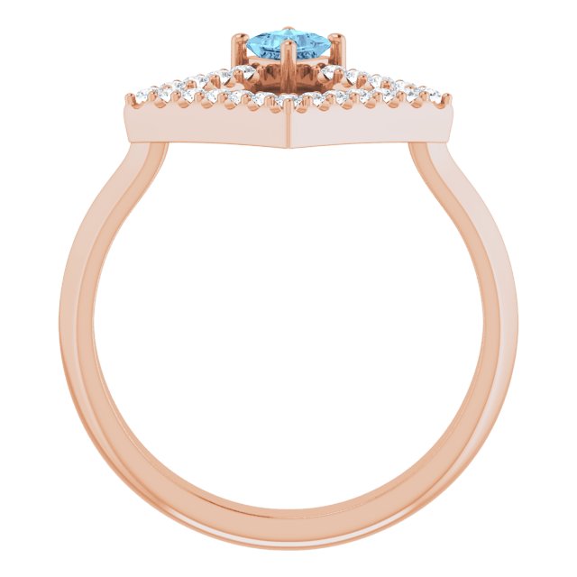 14K Gold Square Natural Aquamarine Accented Geometric Ring - Rose Gold - view 7