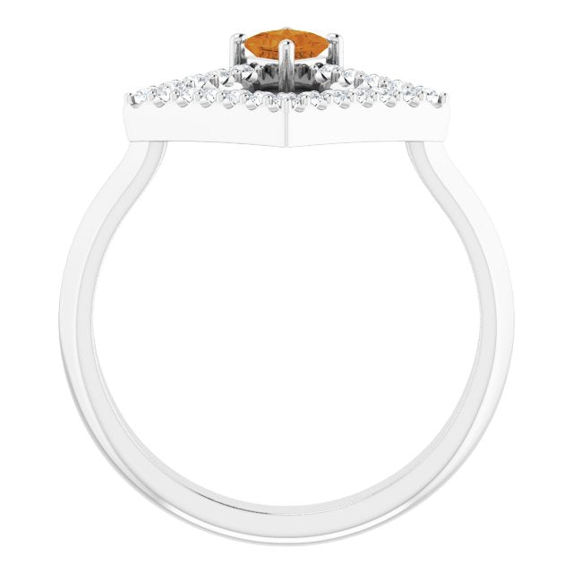 14K Gold Square Natural Citrine Accented Geometric Ring - White Gold - view 7