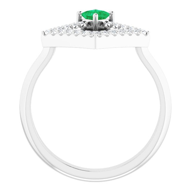 14K Gold Square Natural Emerald Accented Geometric Ring - White Gold - view 7